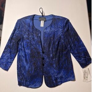 Alex Evenings Petite Blue Black Glitter Abstract Jacket Formal Evening Blazer LP